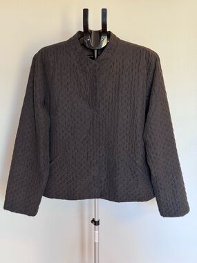 Eileen Fisher Mandarin Collar Silk Quilted Black Diamond-Pattern Jacket Size XL